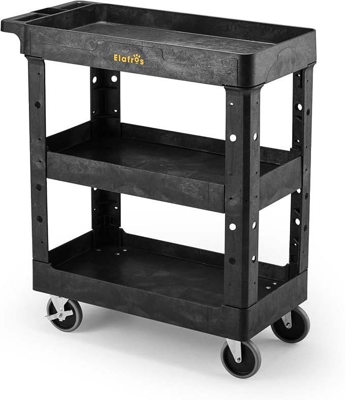 ELAFROS 3‑Shelf Heavy Duty Utility Cart, 34" x 17" x 38.5" (550 lb)