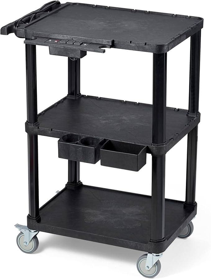 ELAFROS Heavy Duty Utility Cart, 3‑Tier Flat‑Top, 27.5" x 18.25" (330 lb)